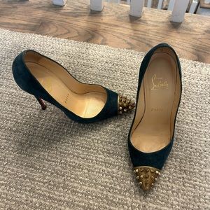 Christian Louboutin blue suede pumps with gold stud detail size 35